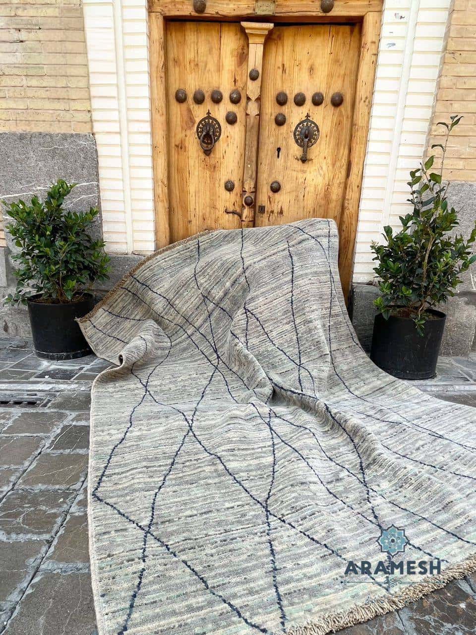 فرش پشمی جیپور رنگ طوسی کد 01